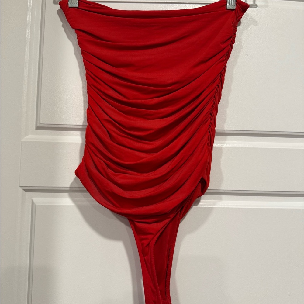 Zara Red Ruched Bodysuit (medium) - Picture 5 of 5